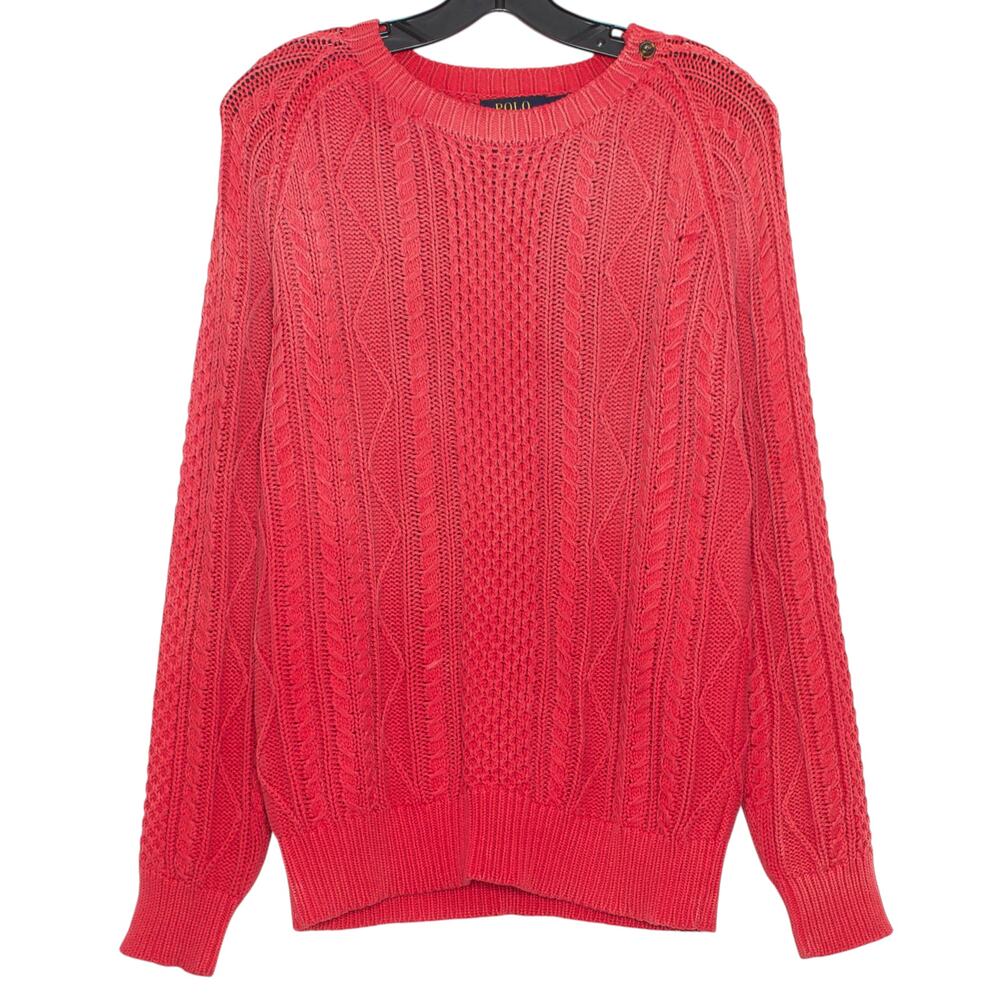 Polo Ralph Lauren Sweater Cable Knit Preppy Academia Retro Classic Red Medium